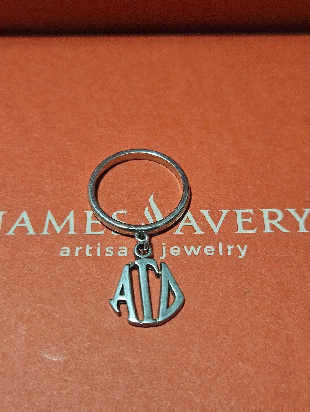 James Avery Vintage/Retired 'Alfa Gamma Delta' Dangle Silver Ring Charm - Size 7